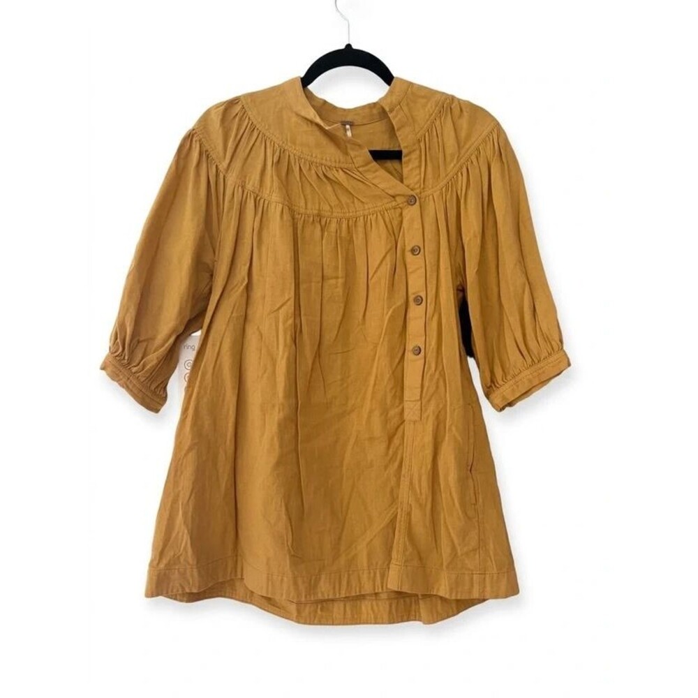 Free People Mustard Yellow Asymmetrical Button Boho Tunic Top – Size Small